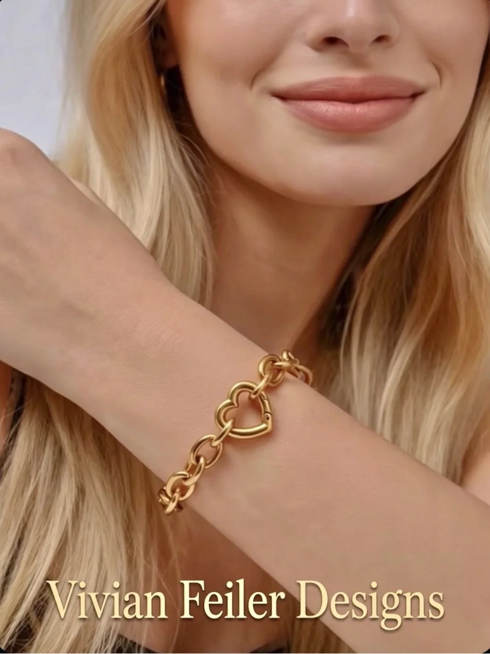 Gold Heart Bracelet Carabiner Chunky Chain 18K Gold over Stainless Steel Tiffany